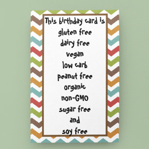 Gluten Dairy Sugar Soy Carb Free Funny Birthday Card
