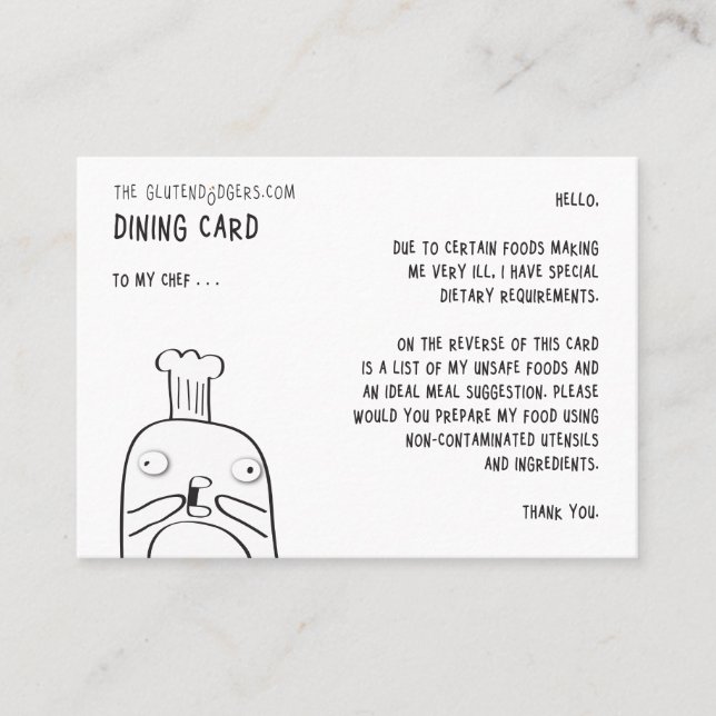 Gluten Dodger's Dining Card (Front)