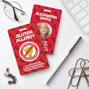 Gluten Food Allergy Alert Red Warning Badge ID Badge