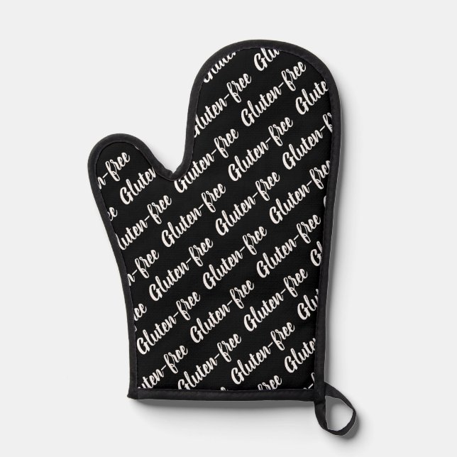 Gluten Free Allergy Warning Black and White Oven Mitt (Front)