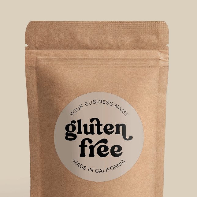 Gluten Free Beige Retro Simple Food Bakery Label (Stand out and impress with a custom gluten free product sticker with this retro groovy design)