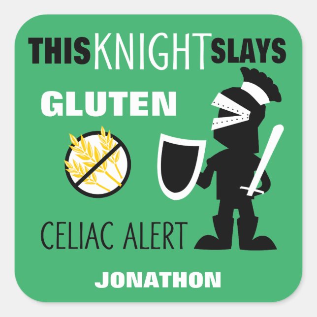 Gluten Free Celiac Alert Green Knight Kids Square Sticker (Front)