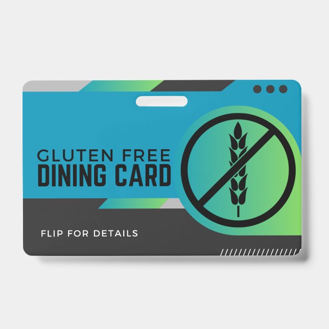 Gluten Free Dining Restaurant Safety Card ID Badge (Front)