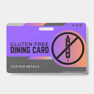 Gluten Free Dining Restaurant Safety Card ID Badge