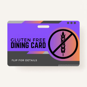 Gluten Free Dining Restaurant Safety Card ID Badge