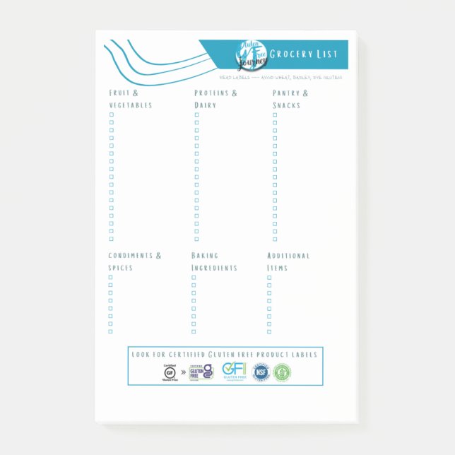 Gluten Free Grocery List | Fillable Notepad (Front)