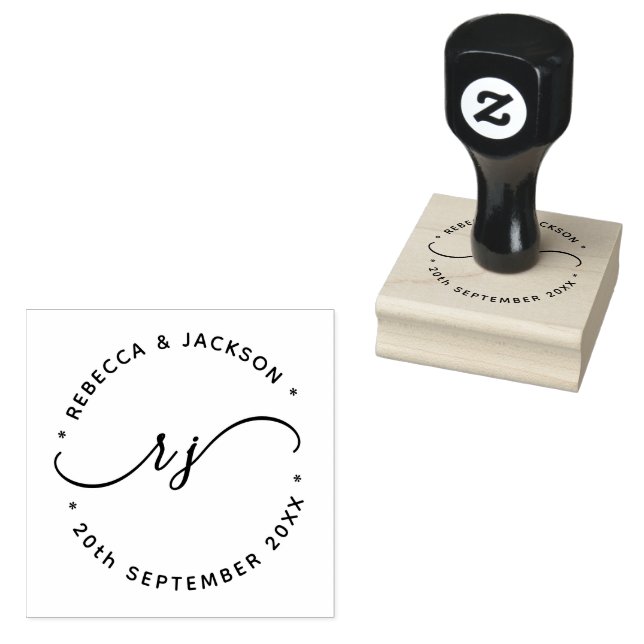 Glyph Script Couple Name initial Save the date Rubber Stamp (Stamped)