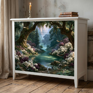 Gnarled Tree Arch Turquoise River Scene Decoupage Tissue Paper