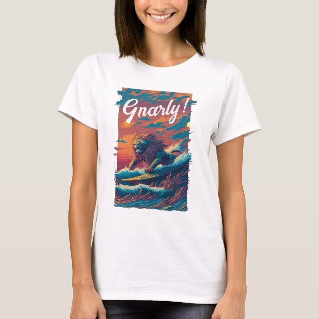 Gnarly! Lion Surfer, Personalised T-Shirt (Front)
