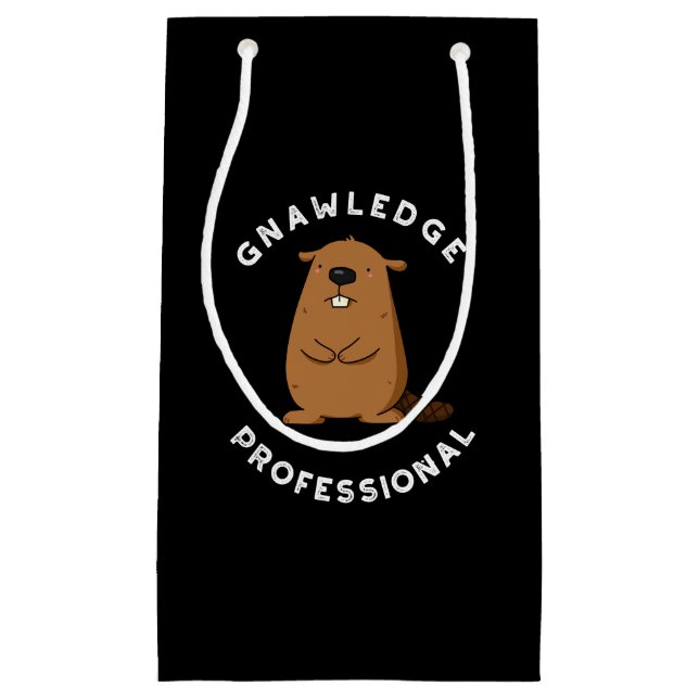 Gnawledge Professional Funny Beaver Pun Dark BG Small Gift Bag (Front)
