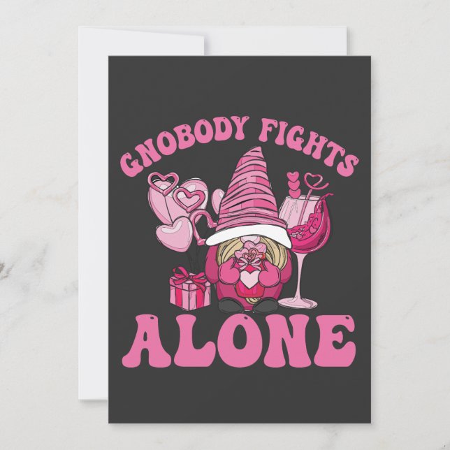 Gnobody Fights alone Funny Cancer Awareness Gnomes Invitation (Front)