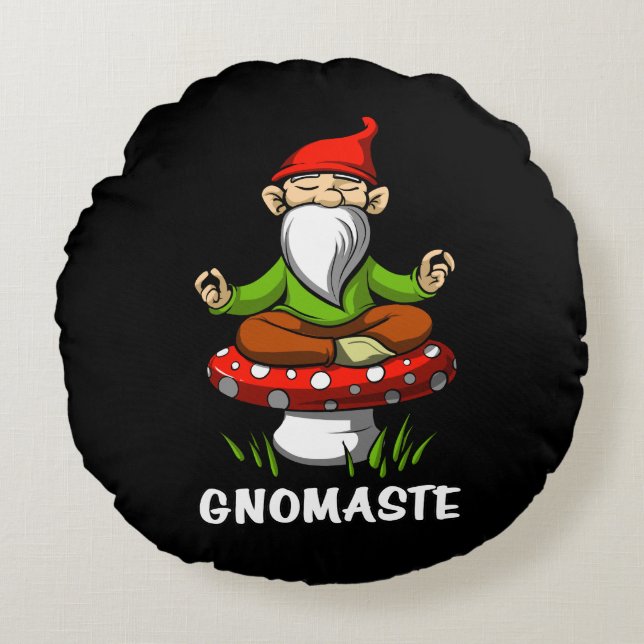 Gnomaste Zen Yoga Garden Gnome Meditation Round Cushion (Front)