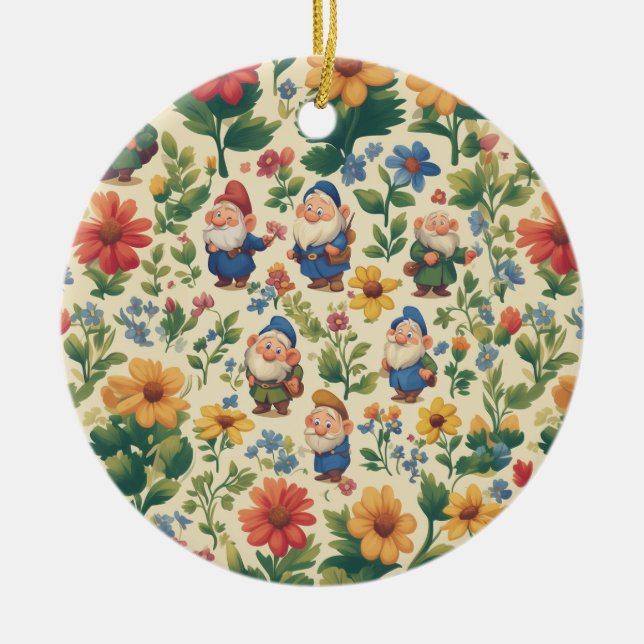 Gnome a flower pattern design ceramic tree decoration (Front)