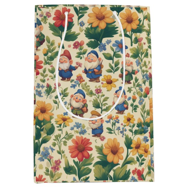 Gnome a flower pattern design medium gift bag (Front)