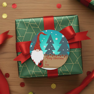 Gnome Amid a Snowy Winter Landscape Christmas Classic Round Sticker