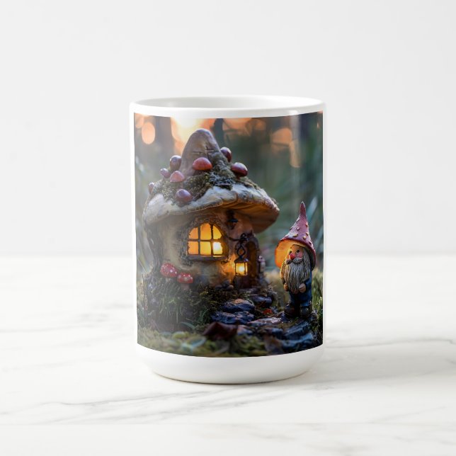 Gnome and a mushroom house, fantasy design coffee mug (Center)