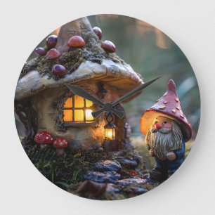 Gnome and a mushroom house, fantasy design large clock