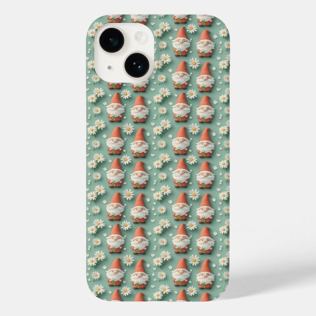 Gnome and Daisy Seamless Pattern Garden Design Case-Mate iPhone Case (Back)