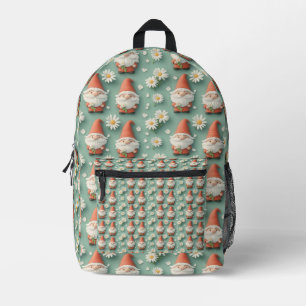 Gnome and Daisy Seamless Pattern Garden Design Printed Backpack