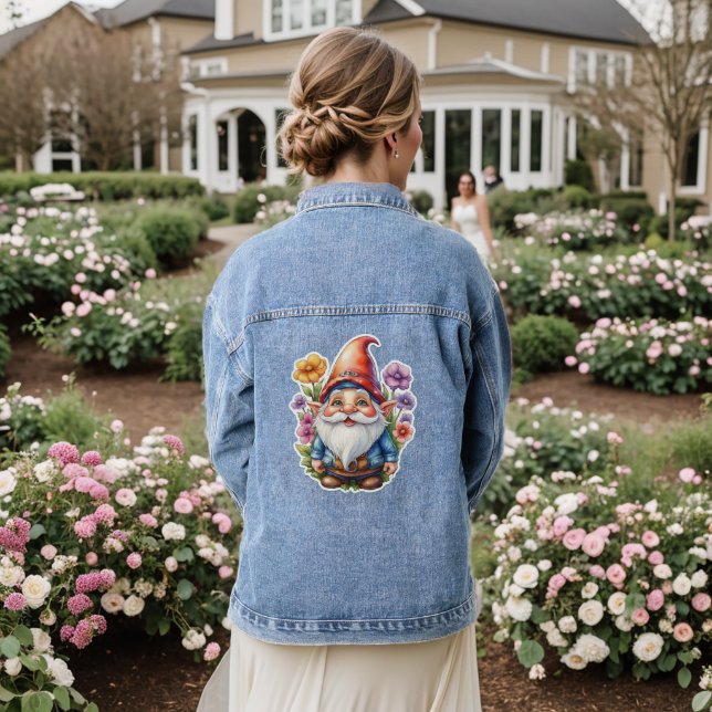 Gnome And Flowers 1 Denim Jacket (Wedding Back)