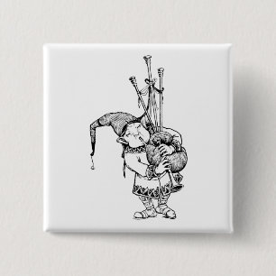 Gnome and His Bagpipes 15 Cm Square Badge
