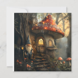 Gnome and mushroom house design invitation
