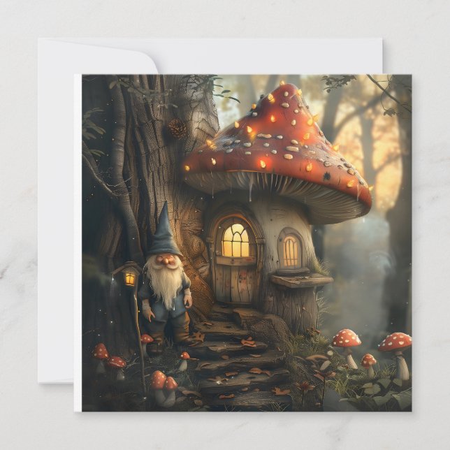 Gnome and mushroom house design invitation (Front)