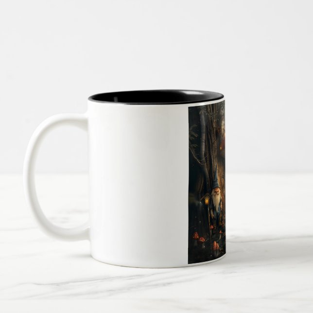 Gnome and mushroom house design Two-Tone coffee mug (Left)