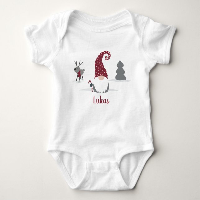 Gnome and reindeer Scandinavian Tomte design Baby Bodysuit (Front)