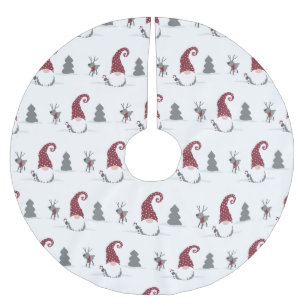 Gnome and Reindeer Scandinavian Tomte design Brushed Polyester Tree Skirt