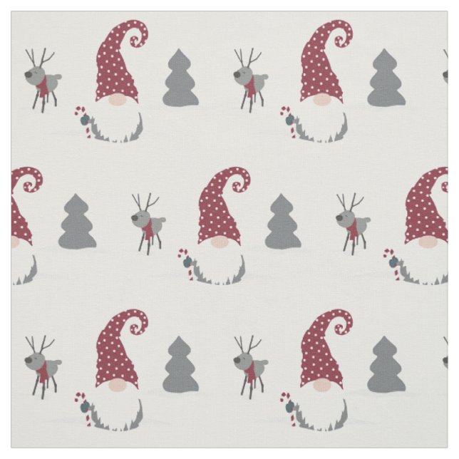 Gnome and Reindeer Scandinavian Tomte design Fabric (Swatch)