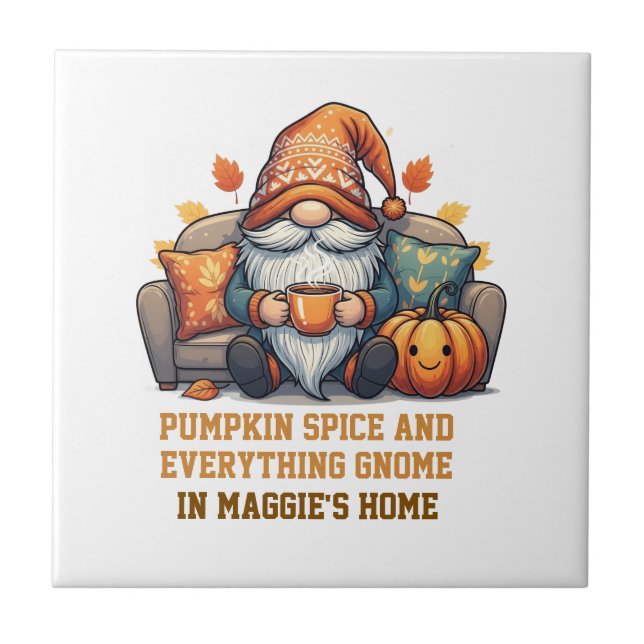 Gnome at home cozy - pumpkin design tile (Front)