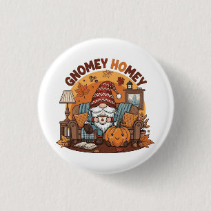Gnome at home seasonal pumpkin design 3 cm round badge