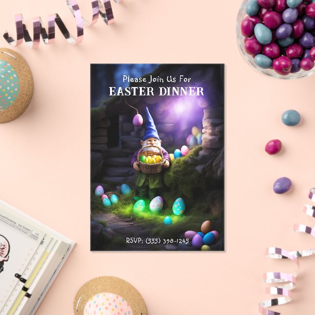 Gnome at Night & Eggs Easter Dinner Acrylic Invitations (Insitu (Celebration))
