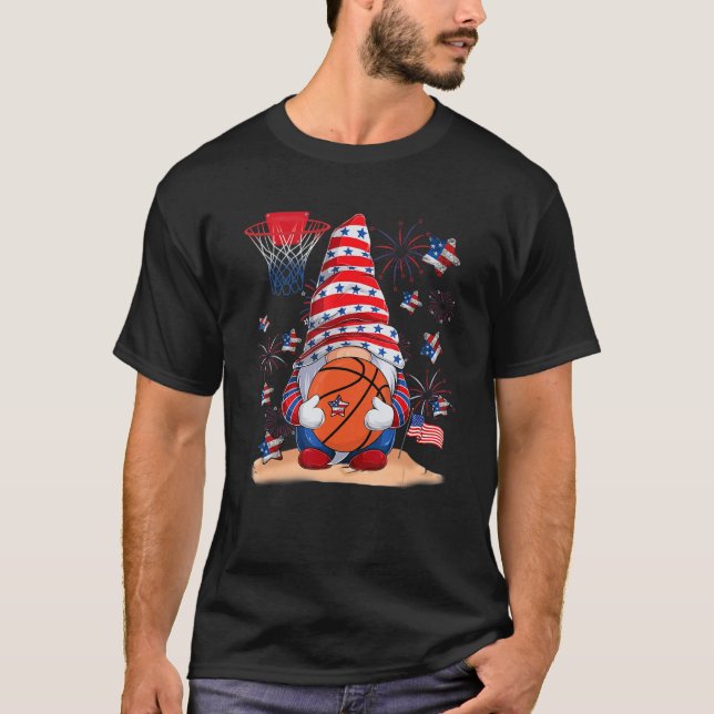 Gnome Basketball 4th July Red White Blue Boys Kids T-Shirt (Front)