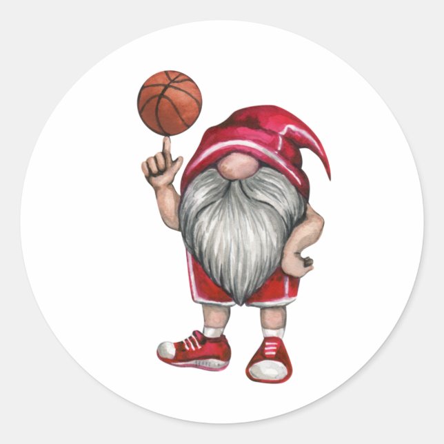 Gnome Basketball Theme Birthday Party Classic Roun Round Sticker (Front)