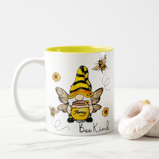 Gnome Bee Kind Sunflower Mug (With Donut)