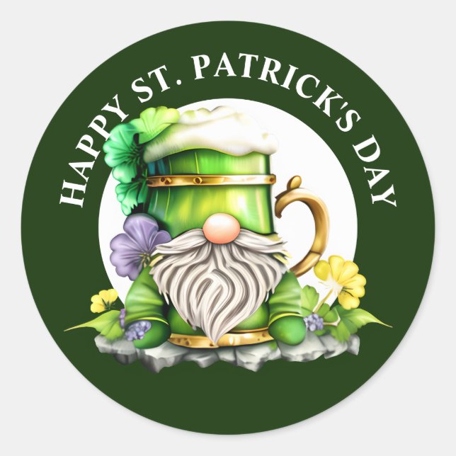 Gnome beer gargle St Patrick's day green gold Classic Round Sticker (Front)