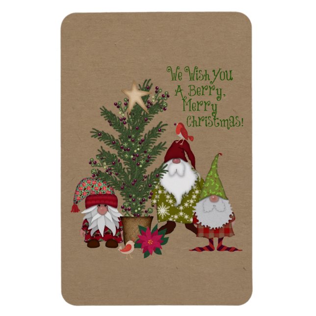 Gnome Berry Merry Christmas 4 x 6 Magnet (Vertical)