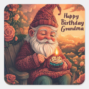 Gnome Birthday Card for Grandma Square Sticker