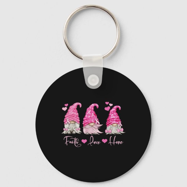 Gnome Breast Cancer Awareness  Key Ring (Front)