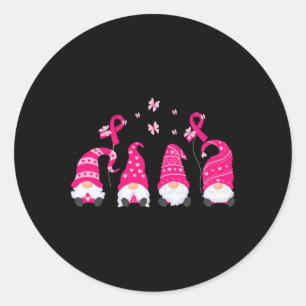 Gnome Breast Cancer Awareness Pink Ribbon Warrior  Classic Round Sticker