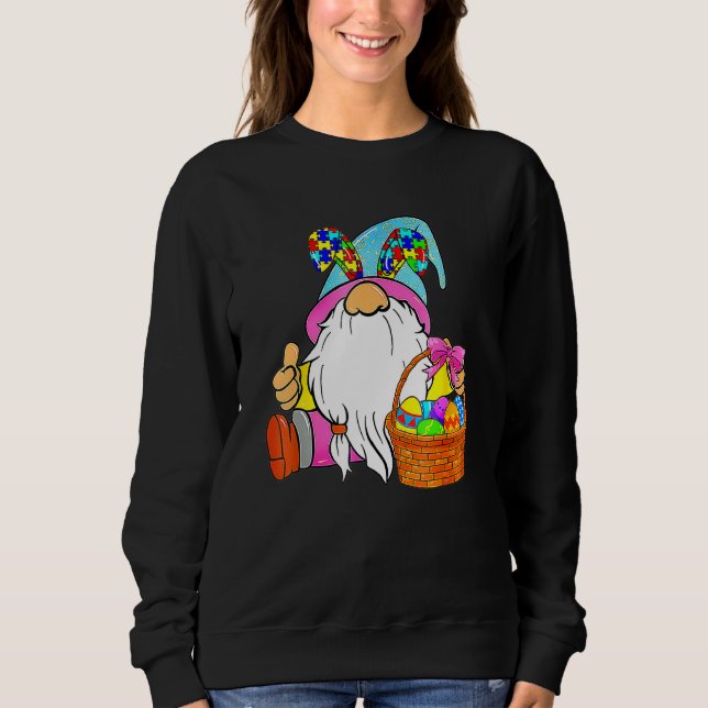 Gnome Bunny Autism Awareness Support Happy Easter  Sweatshirt (Front)