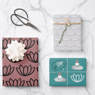 Gnome Buns & Puns Yoga & Meditation Lotus Patterns Wrapping Paper Sheet