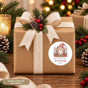 Gnome Candy Cane Christmas Personalised Classic Round Sticker
