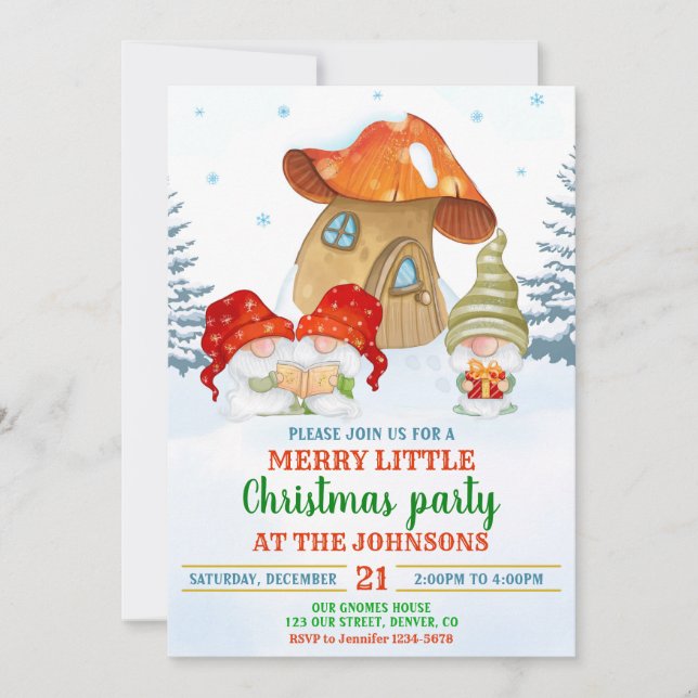 Gnome Christmas invitation Christmas party invite (Front)