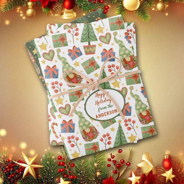 Gnome Christmas Love Pattern Wrapping Paper Sheet (Creator Uploaded)