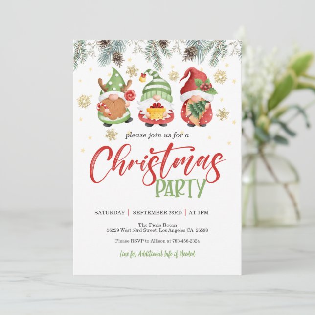 Gnome Christmas Party Invitation - Border (Standing Front)