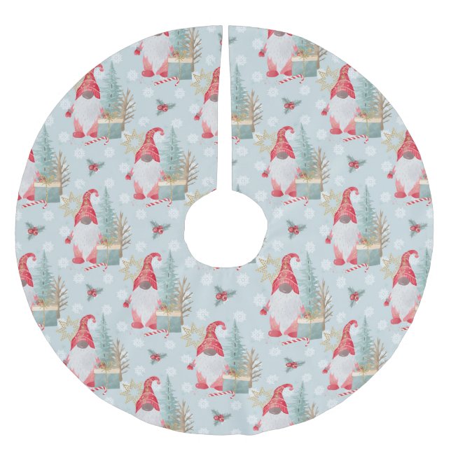 Gnome Christmas Pattern Brushed Polyester Tree Skirt (Front)