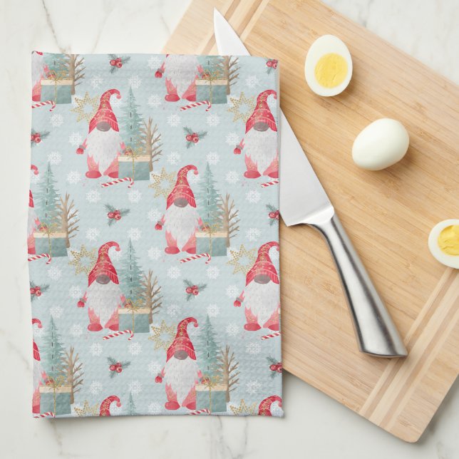 Gnome Christmas Pattern Tea Towel (Quarter Fold)